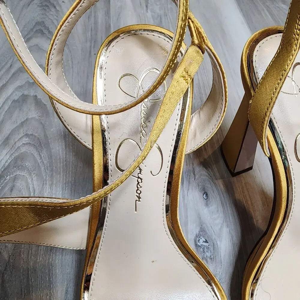 Jessica Simpson Sandals Women's 8M Gold Rayli Ankle Strap Heeled
